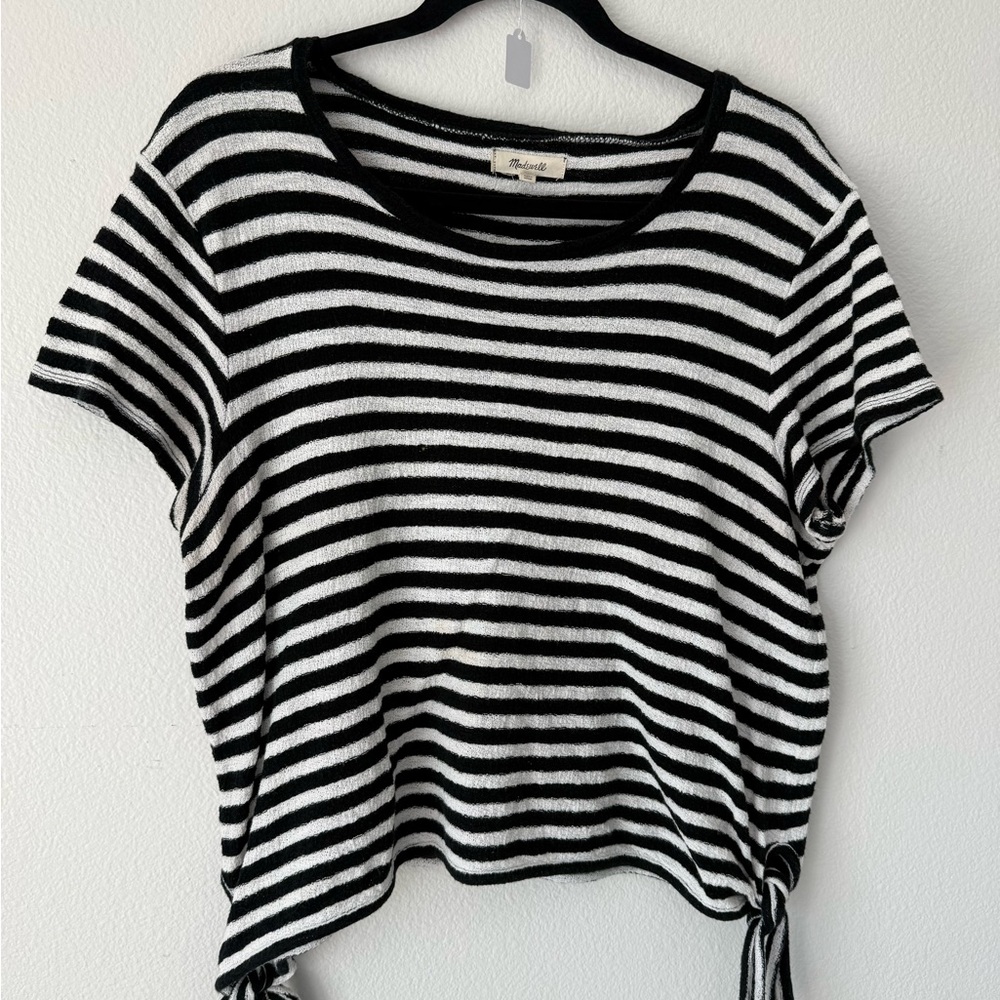 Madewell Black & White Striped Tie-Hem Crop Top